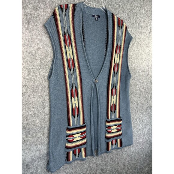 Ralph Lauren Chaps Tribal Aztec Pattern Open Duster Cardigan Vest Size 2X - Picture 3 of 7